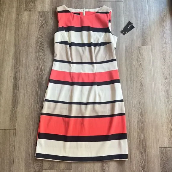 New Alyx Dress Sleeveless Stripe Coral Navy Cream Sheath Sz 2 Office Classic NWT - Picture 3 of 15